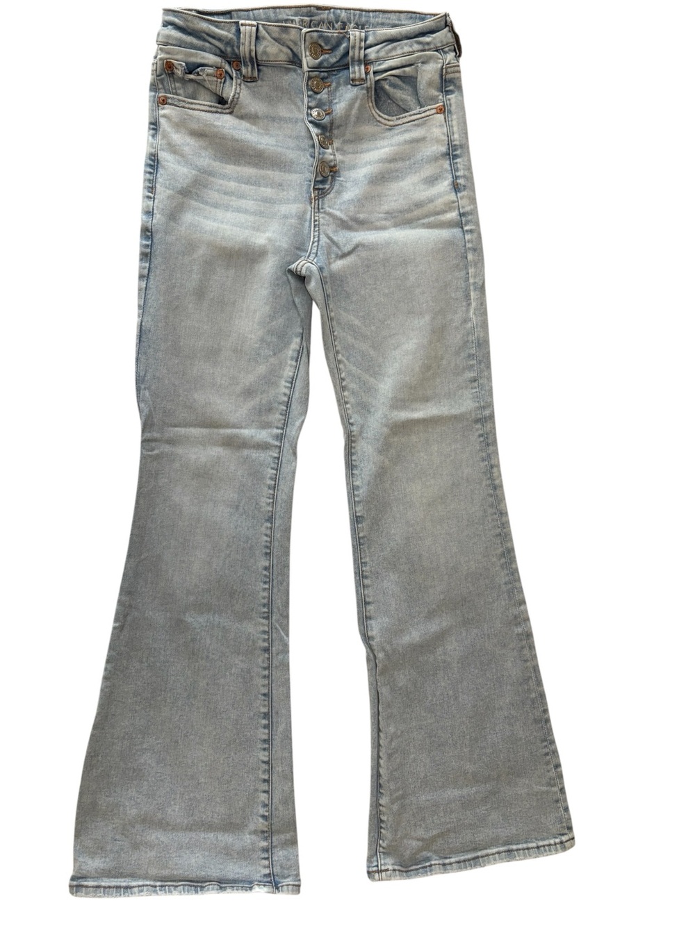 American Eagle Flare Jeans Women’s Hotmark Denim Medium Wash Stretch Boho Y2K